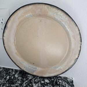 SPOTO art studio pottery black and earthtones round 11 inches plate abstract art